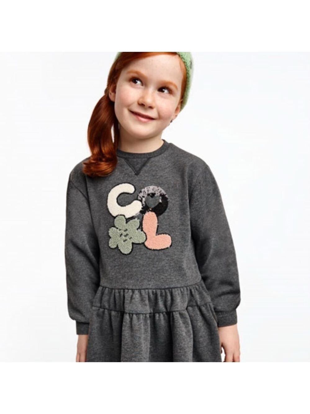 Size 7 Girls Mayoral Gray Casual Graphic Sweatshirt Dress